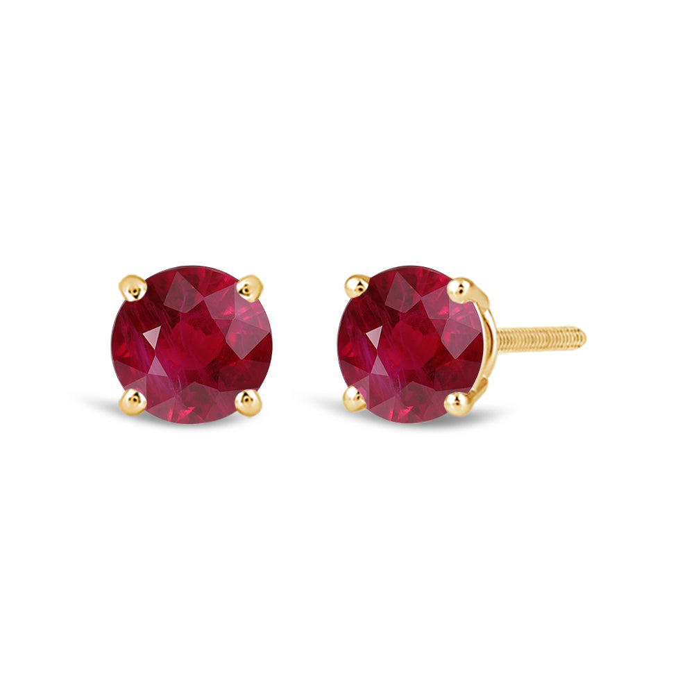Classic Round Natural Ruby Four Prong Stud Earrings with 6 Cut Diamond in 14KT Yellow Gold view 1
