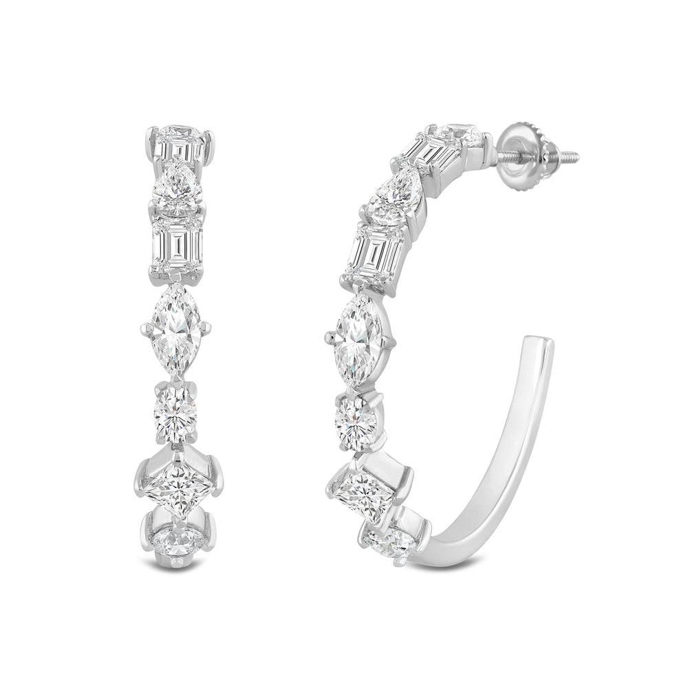 Mixed Fancy Shape Diamond Hoop Earrings with 14KT White Gold / Lab / 2 1/2 Cut Diamond in 14KT White Gold / Lab / 2 1/2 view 1
