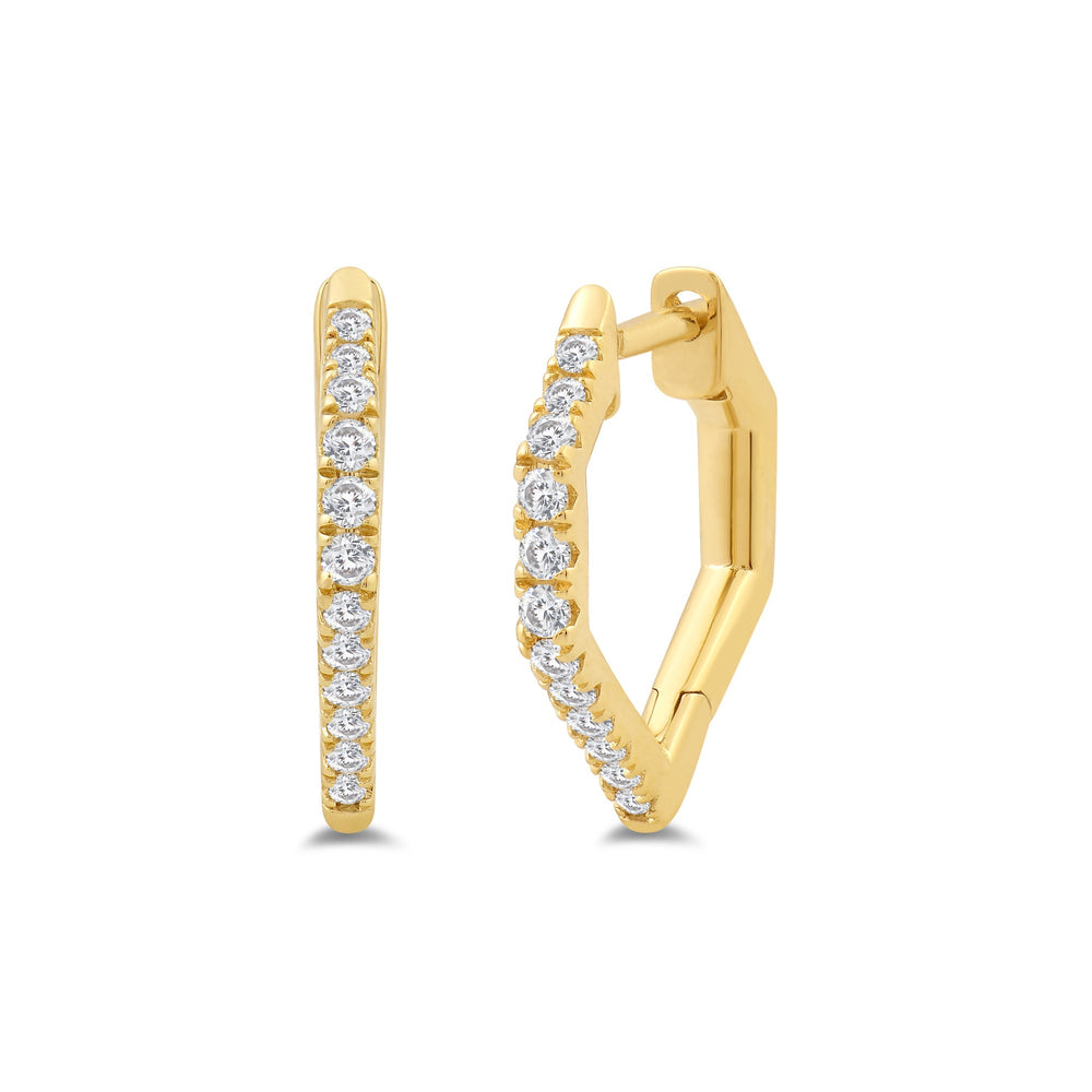 Hexagon Shape Tapering Diamond Hoop Earrings with 14KT Yellow Gold / Lab / 1/5 Cut Diamond in 14KT Yellow Gold / Lab / 1/5 view 1
