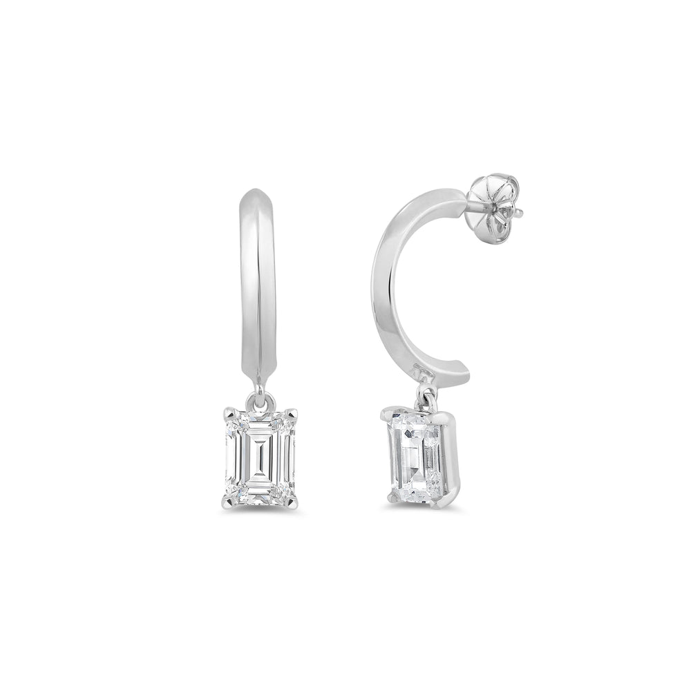 Emerald Diamond Drop Knife Edge Huggies with 14KT White Gold / Lab / 1 Cut Diamond in 14KT White Gold / Lab / 1 view 1
