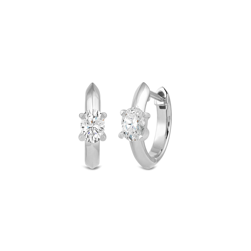 Created Oval Solitaire Knife Edge Huggies with 14KT White Gold / Lab / 1/2 Cut Diamond in 14KT White Gold / Lab / 1/2 view 1
