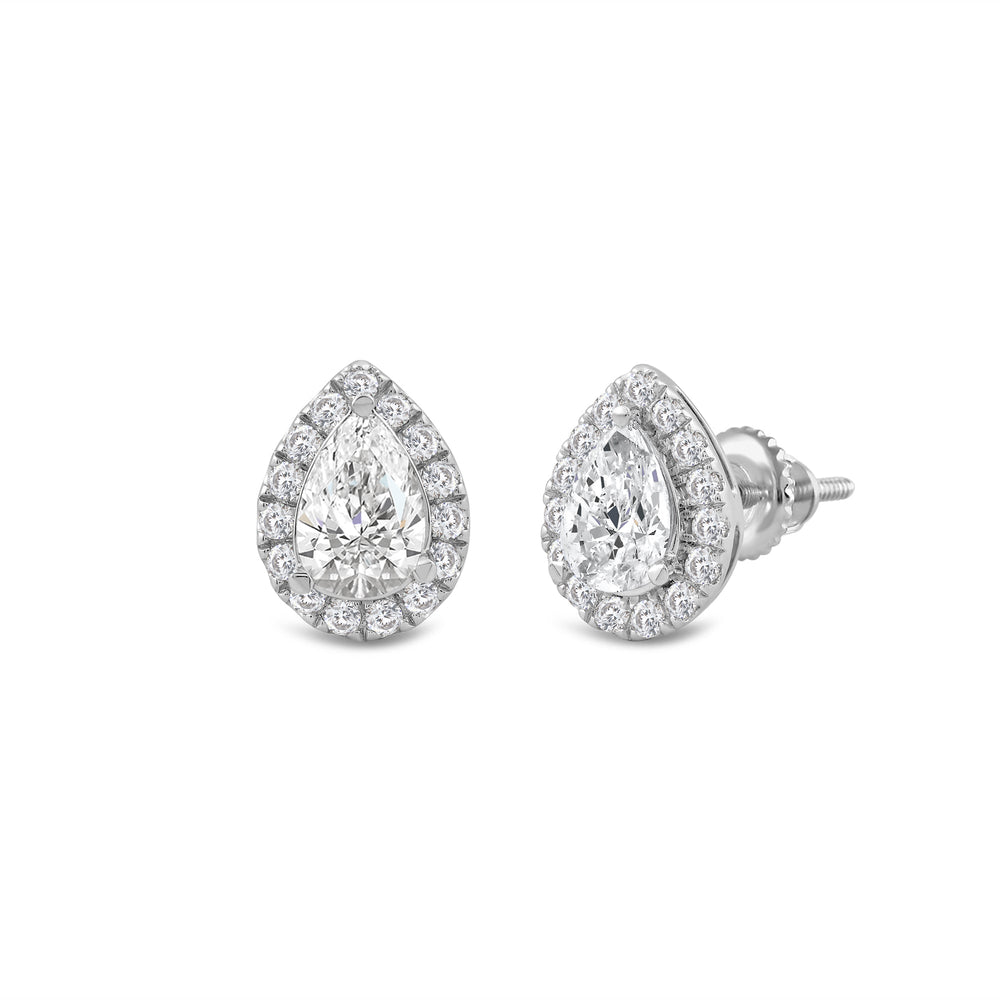 Pear Grown Diamond Halo Earring with 14KT White Gold / Lab / 1 Cut Diamond in 14KT White Gold / Lab / 1 view 1
