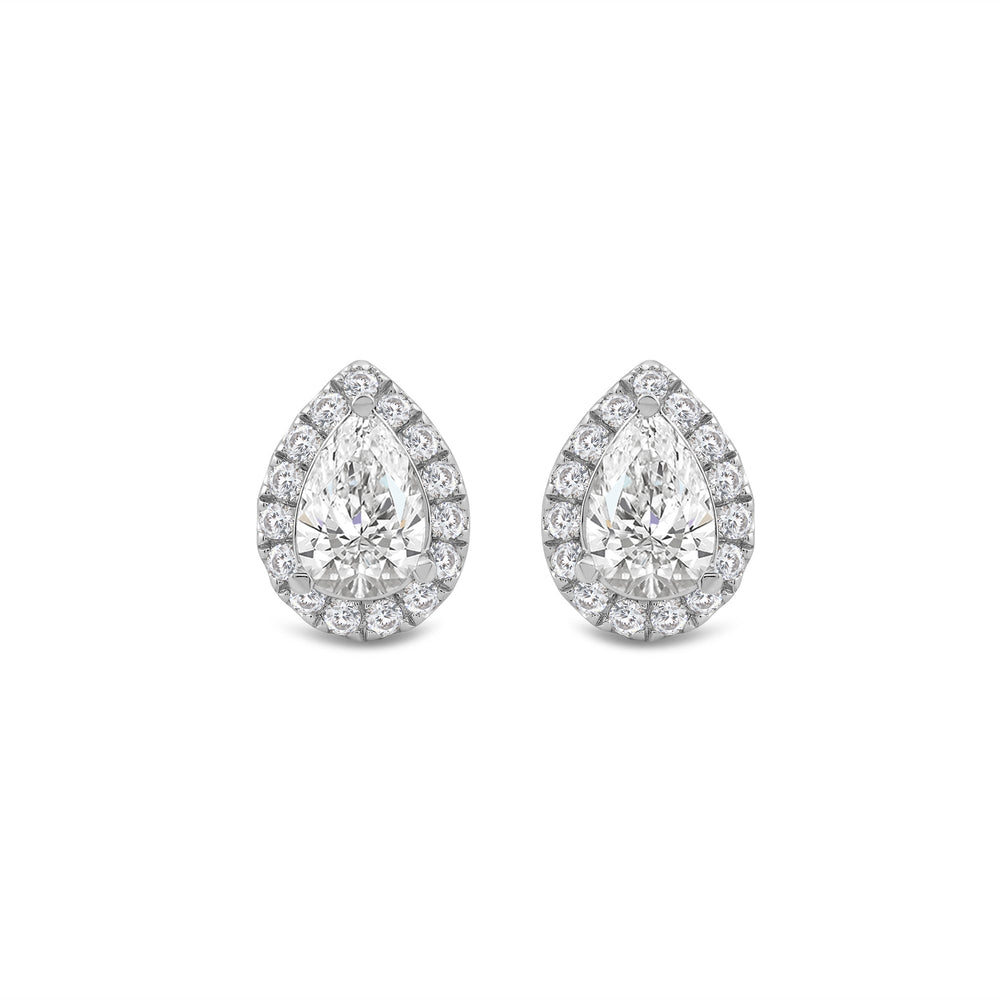 Pear Grown Diamond Halo Earring with 14KT White Gold / Lab / 1 Cut Diamond in 14KT White Gold / Lab / 1 view 2
