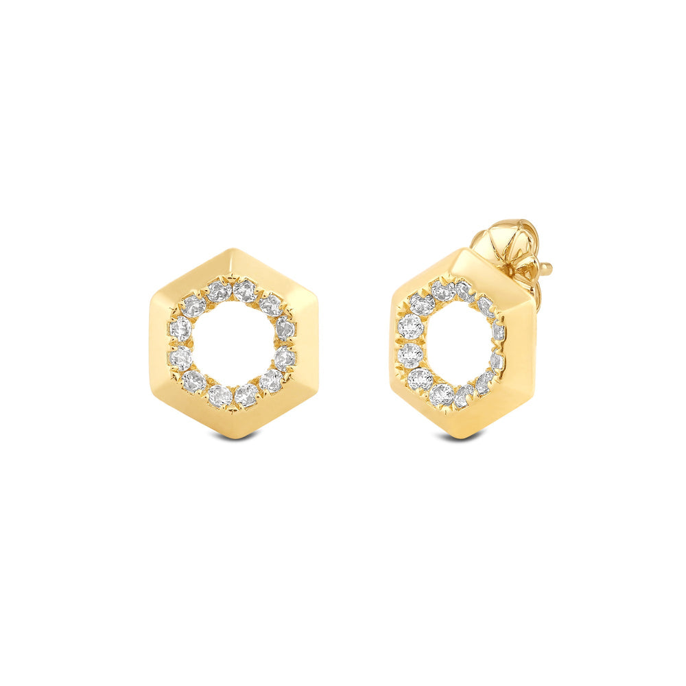 Hexagon Shape Diamond Accent Earrings with 14KT Yellow Gold / Lab / 1/8 Cut Diamond in 14KT Yellow Gold / Lab / 1/8 view 1
