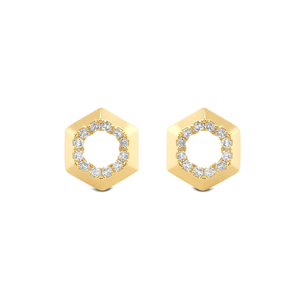 Hexagon Shape Diamond Accent Earrings with 14KT Yellow Gold / Lab / 1/8 Cut Diamond in 14KT Yellow Gold / Lab / 1/8 view 2

