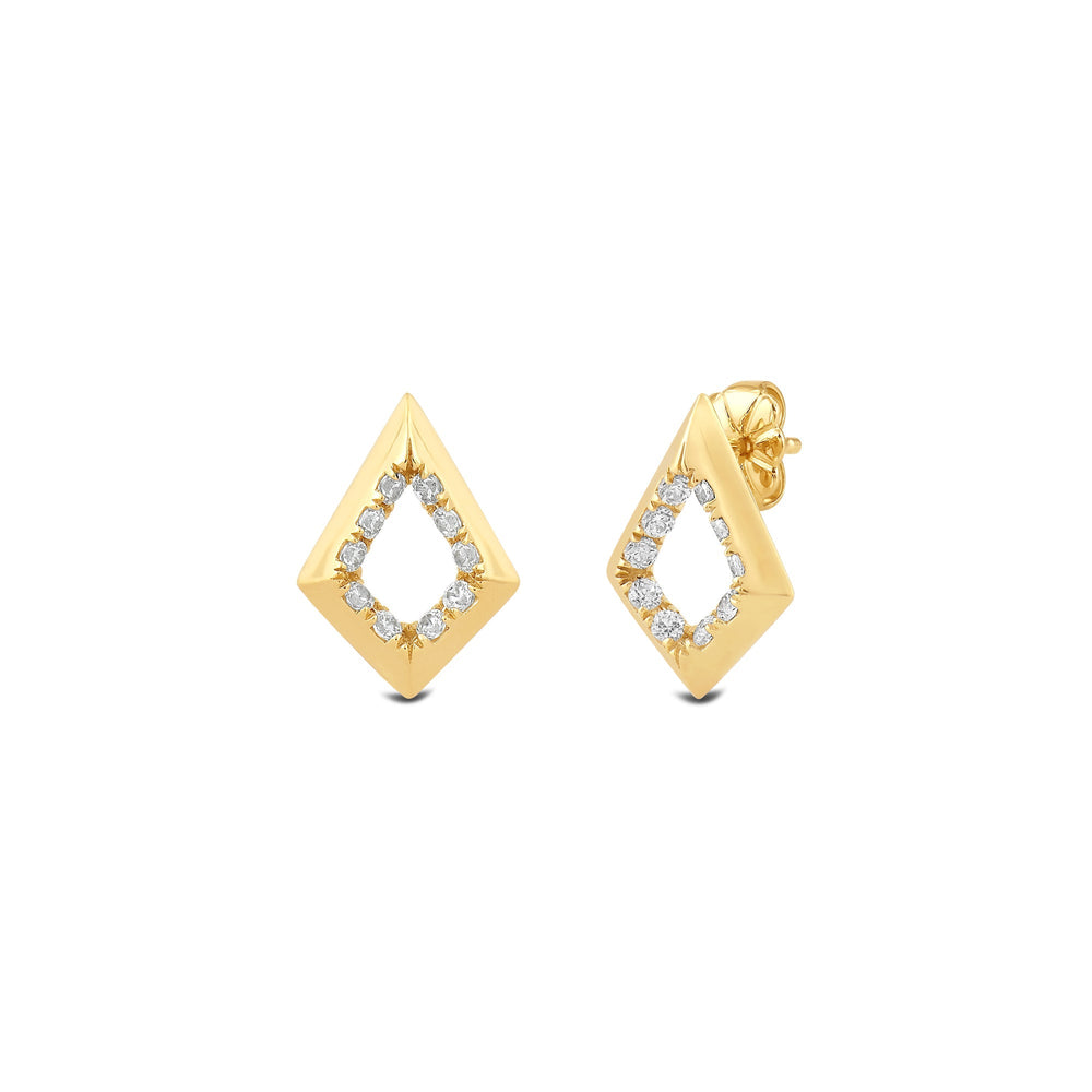 Elongated Kite Shape Diamond Accent Earrings with 14KT Yellow Gold / Lab / 1/10 Cut Diamond in 14KT Yellow Gold / Lab / 1/10 view 1
