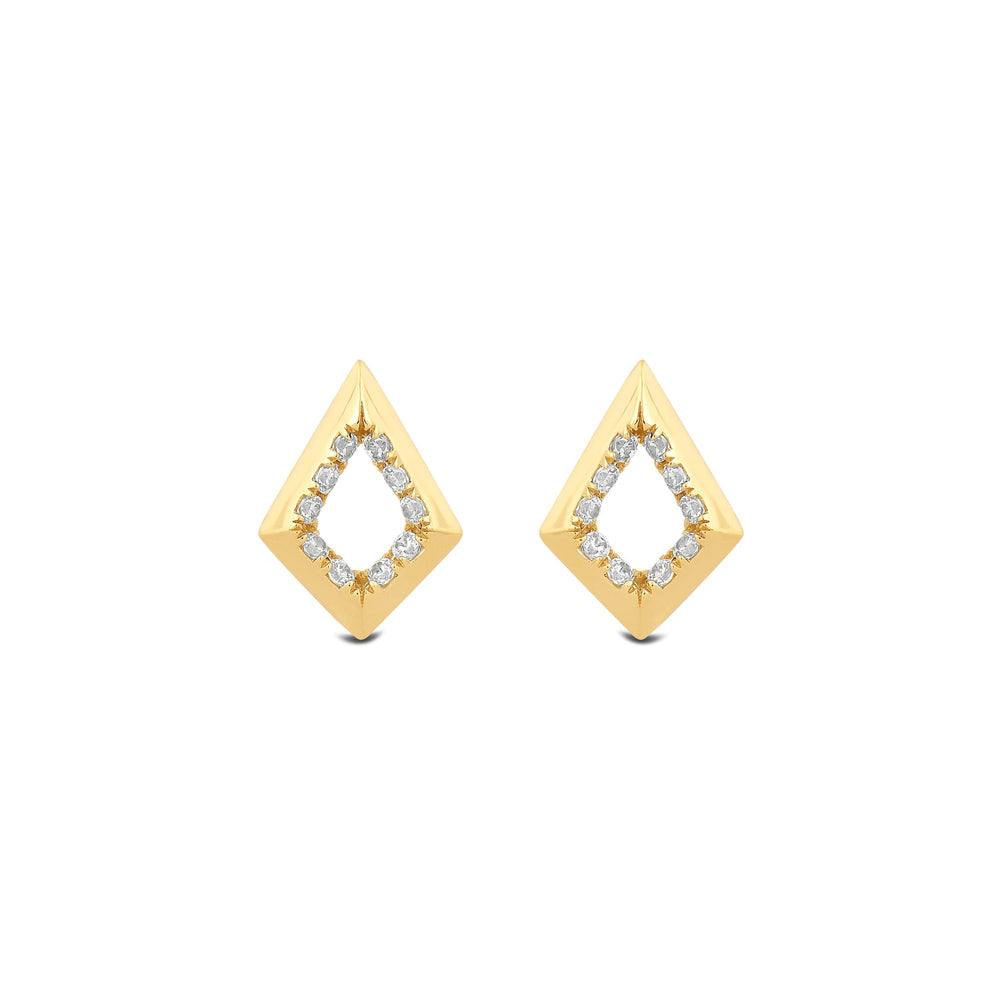 Elongated Kite Shape Diamond Accent Earrings with 14KT Yellow Gold / Lab / 1/10 Cut Diamond in 14KT Yellow Gold / Lab / 1/10 view 2
