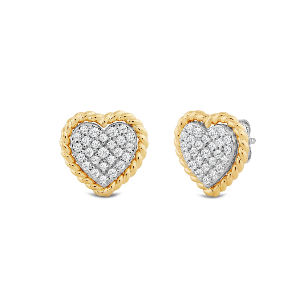 Rope Accent Pave Pear Heart Stud Earring with 14KT Yellow Gold / Lab / 3/8 Cut Diamond in 14KT Yellow Gold / Lab / 3/8 view 1
