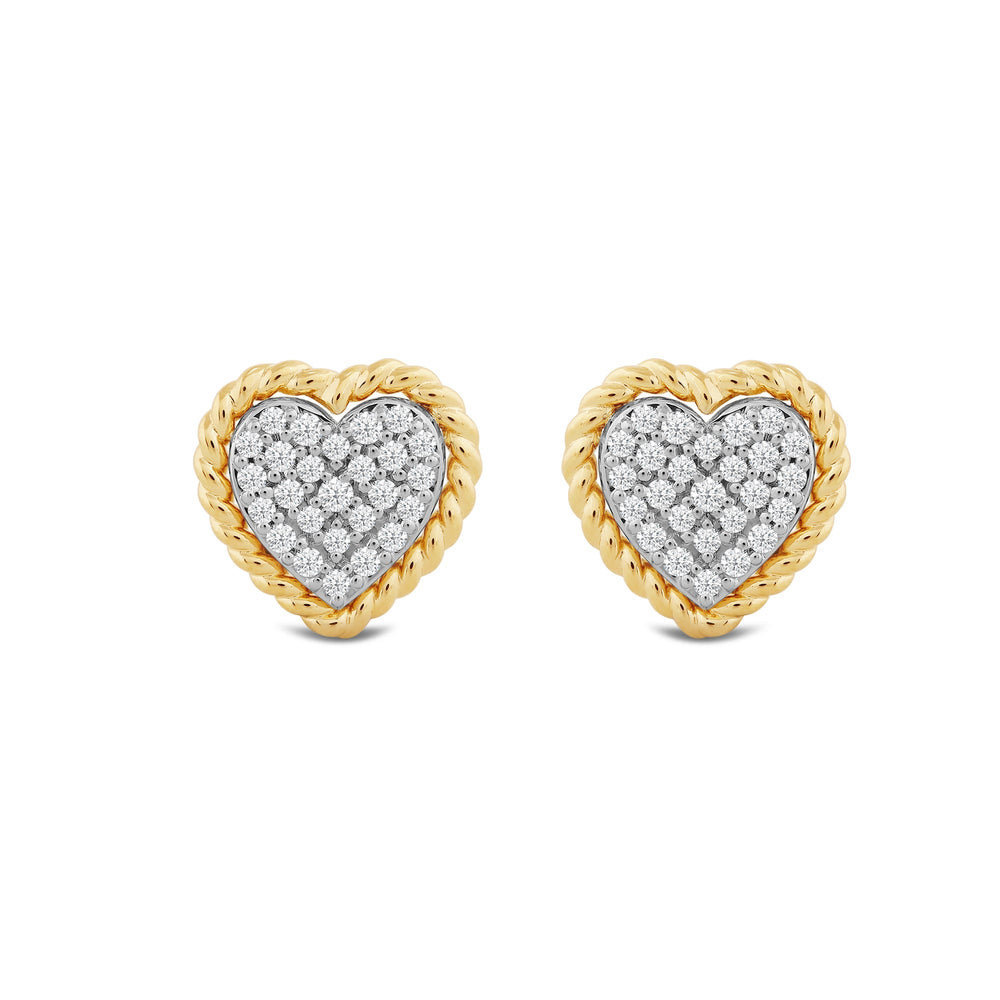 Rope Accent Pave Pear Heart Stud Earring with 14KT Yellow Gold / Lab / 3/8 Cut Diamond in 14KT Yellow Gold / Lab / 3/8 view 2
