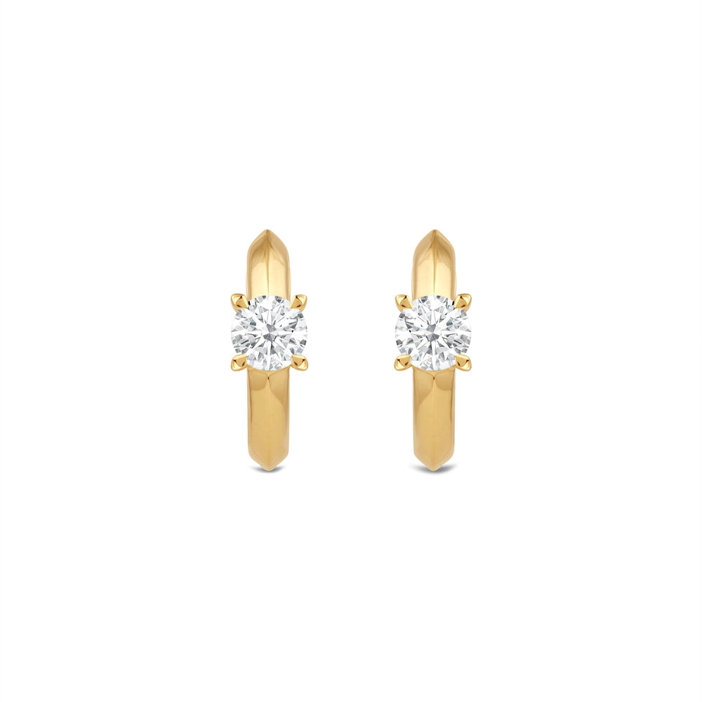 Created Round Solitaire Knife Edge Huggies with 14KT Yellow Gold / Lab / 1/2 Cut Diamond in 14KT Yellow Gold / Lab / 1/2 view 2

