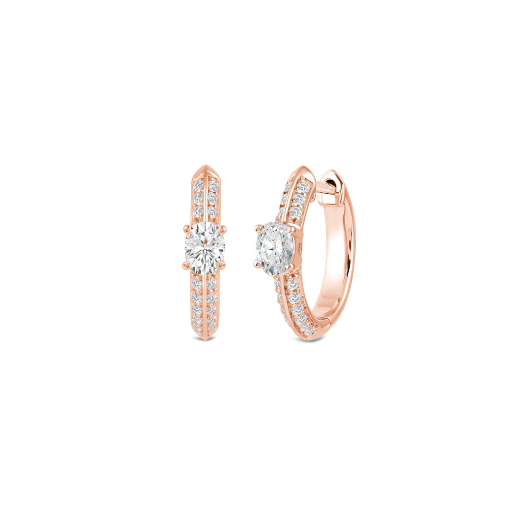 Created Oval Solitaire Knife Edge Studded Huggies with 14KT Rose Gold / Lab / 1/2 Cut Diamond in 14KT Rose Gold / Lab / 1/2 view 1
