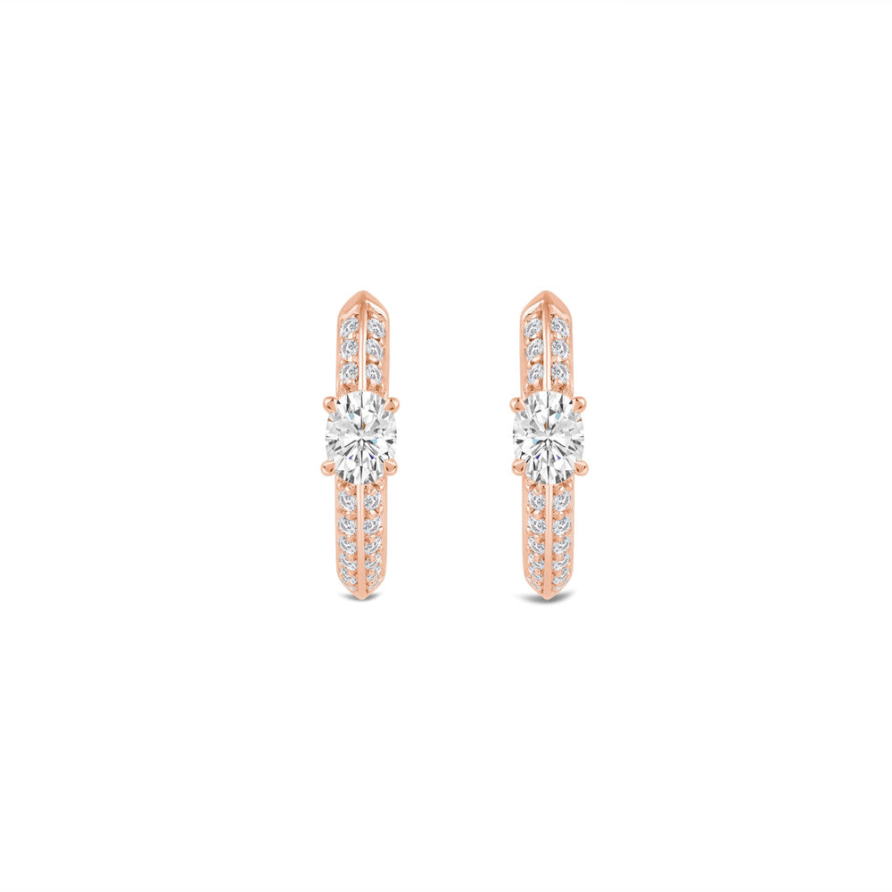 Created Oval Solitaire Knife Edge Studded Huggies with 14KT Rose Gold / Lab / 1/2 Cut Diamond in 14KT Rose Gold / Lab / 1/2 view 2
