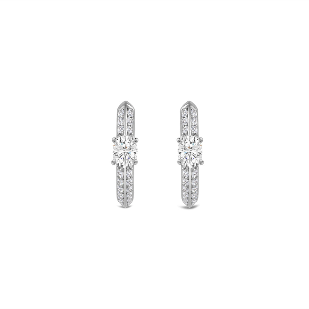 Created Oval Solitaire Knife Edge Studded Huggies with 14KT White Gold / Lab / 1/2 Cut Diamond in 14KT White Gold / Lab / 1/2 view 2
