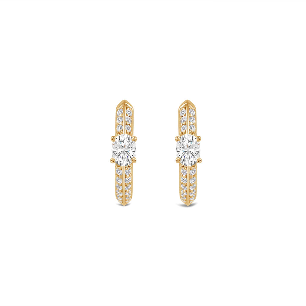 Created Oval Solitaire Knife Edge Studded Huggies with 14KT Yellow Gold / Lab / 1/2 Cut Diamond in 14KT Yellow Gold / Lab / 1/2 view 2
