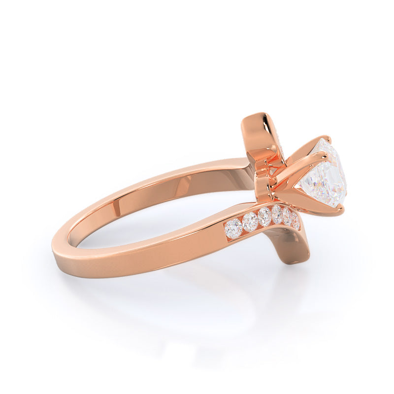 Asscher Cut Tapered Diamond Engagement Ring with Lab Grown Diamond in 14KT Rose Gold view 3

