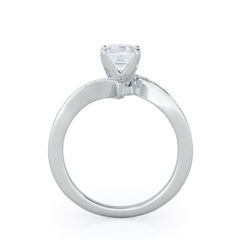 Asscher Cut Tapered Diamond Engagement Ring with Lab Grown Diamond in 14KT Platinum view 2
