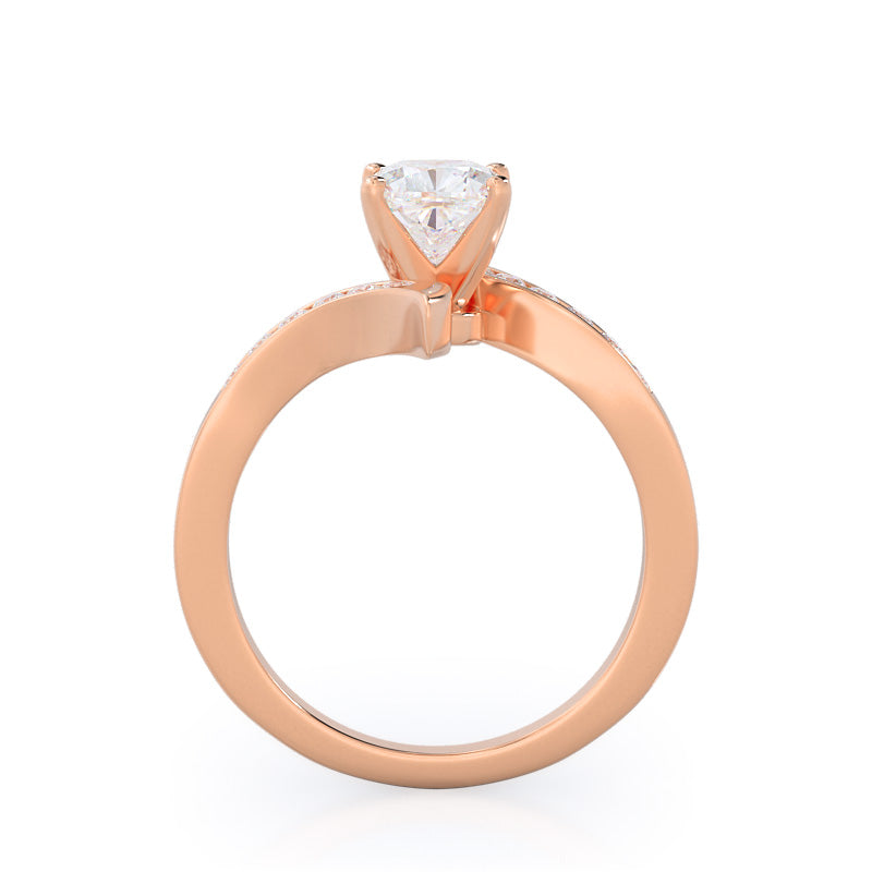 Cushion Cut Tapered Diamond Engagement Ring with Lab Grown Diamond in 14KT Rose Gold view 2
