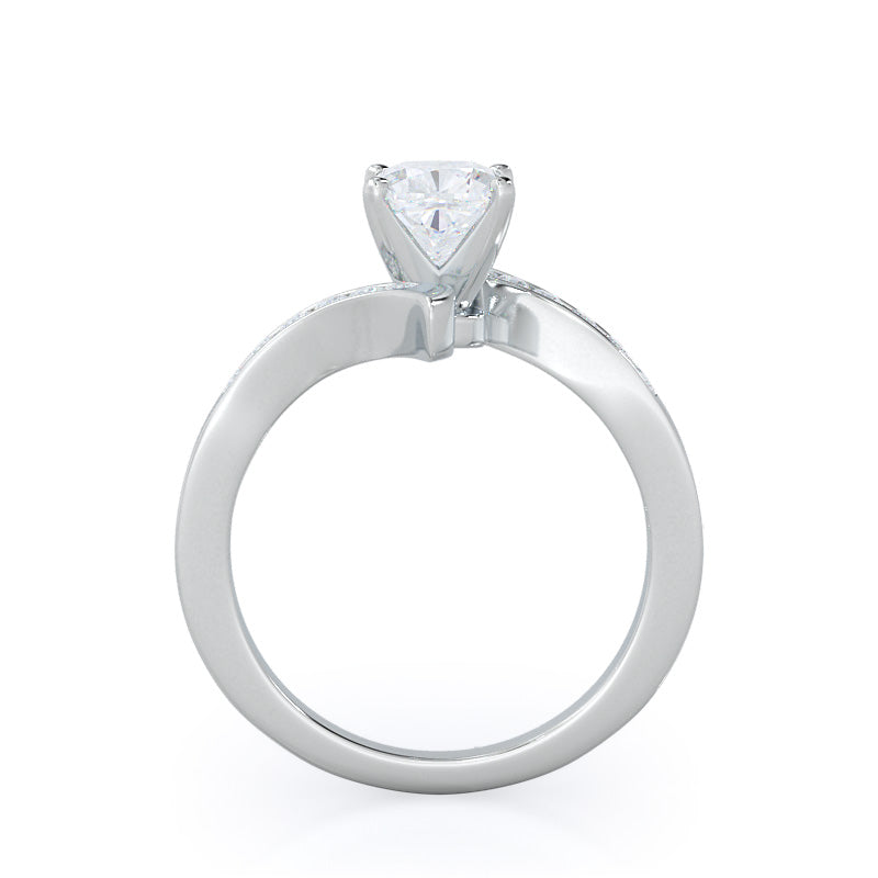 Cushion Cut Tapered Diamond Engagement Ring with Lab Grown Diamond in 14KT Platinum view 2
