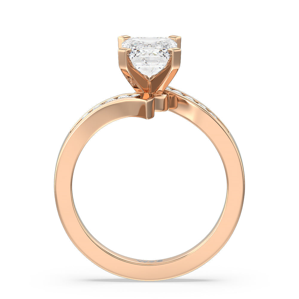 Emerald Cut Tapered Diamond Engagement Ring with Lab Grown Diamond in 14KT Rose Gold view 2
