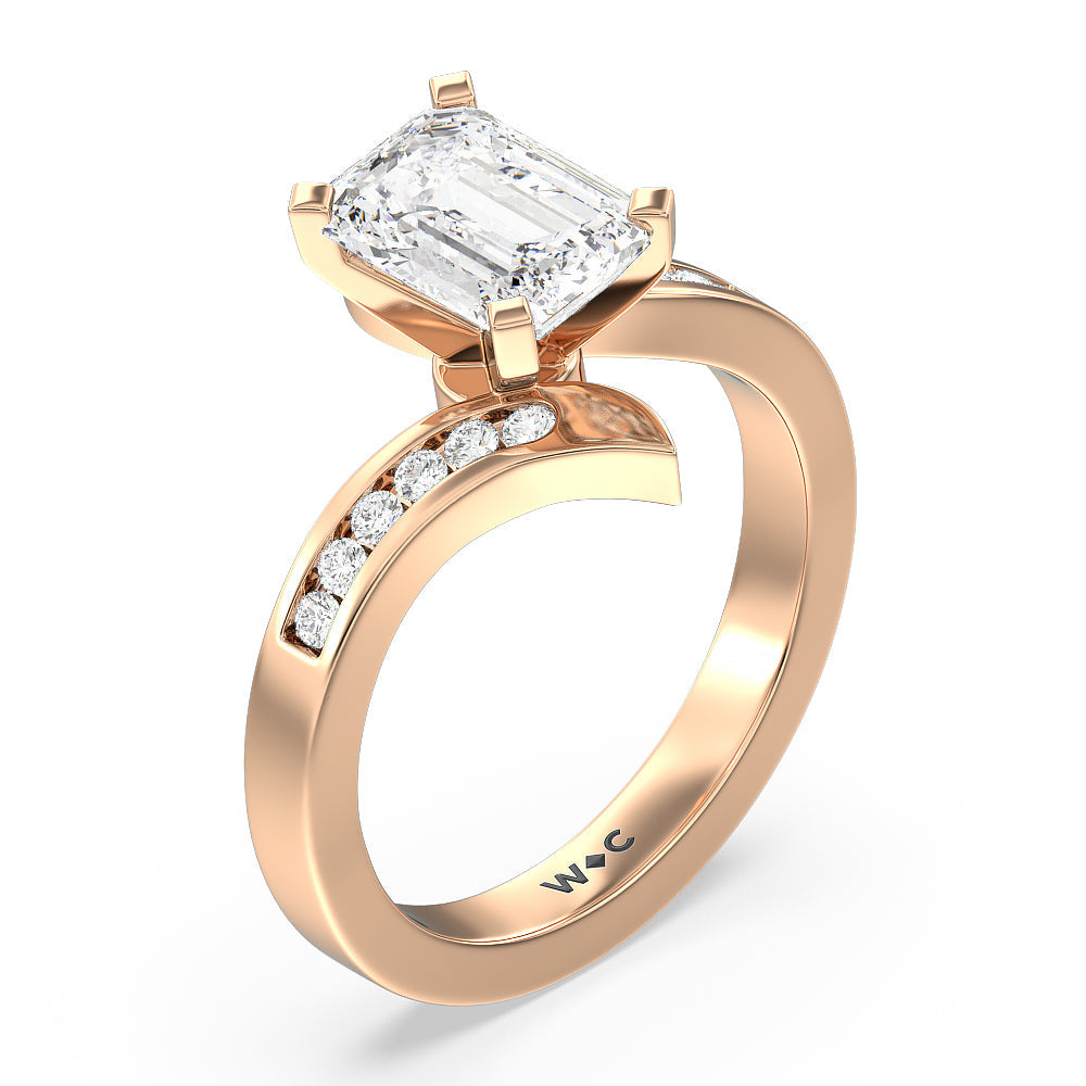 Emerald Cut Tapered Diamond Engagement Ring with Lab Grown Diamond in 14KT Rose Gold view 3
