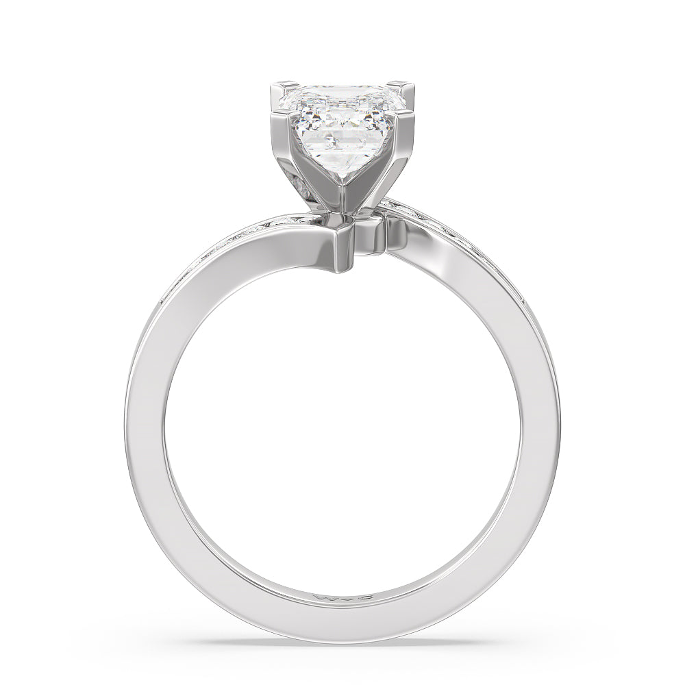 Emerald Cut Tapered Diamond Engagement Ring with Lab Grown Diamond in 14KT Platinum view 2

