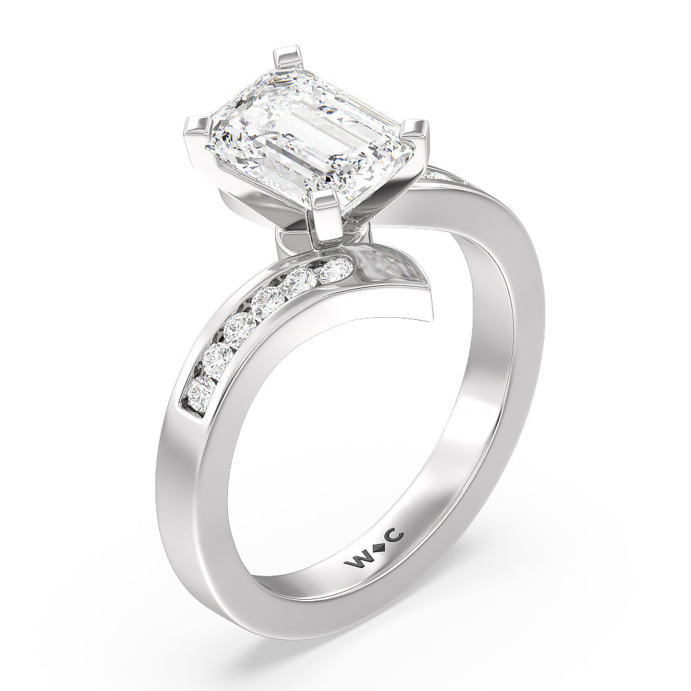 Emerald Cut Tapered Diamond Engagement Ring with Lab Grown Diamond in 14KT Platinum view 3
