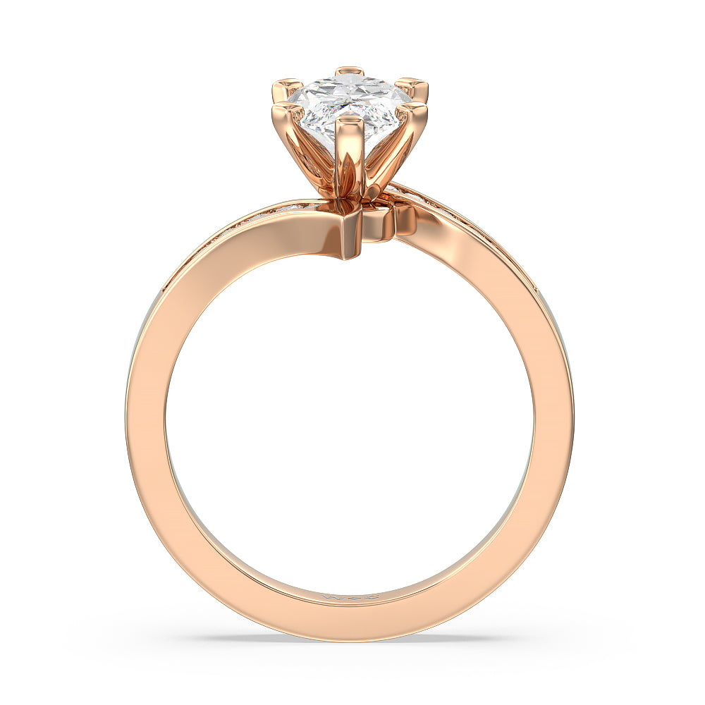 Marquise Cut Tapered Diamond Engagement Ring with Lab Grown Diamond in 14KT Rose Gold view 2
