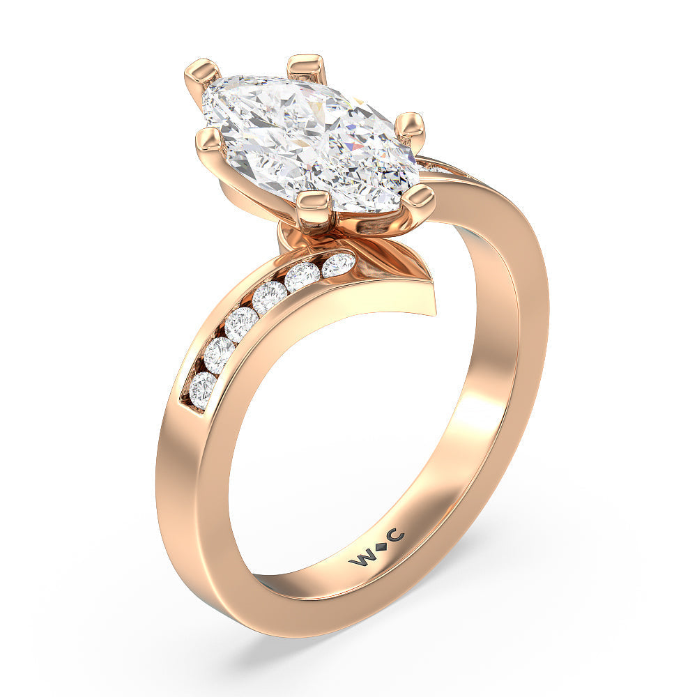 Marquise Cut Tapered Diamond Engagement Ring with Lab Grown Diamond in 14KT Rose Gold view 3
