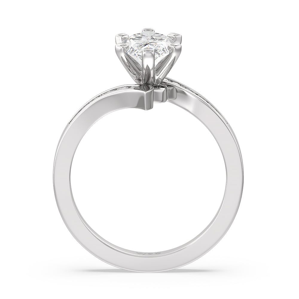 Marquise Cut Tapered Diamond Engagement Ring with Lab Grown Diamond in 14KT Platinum view 2
