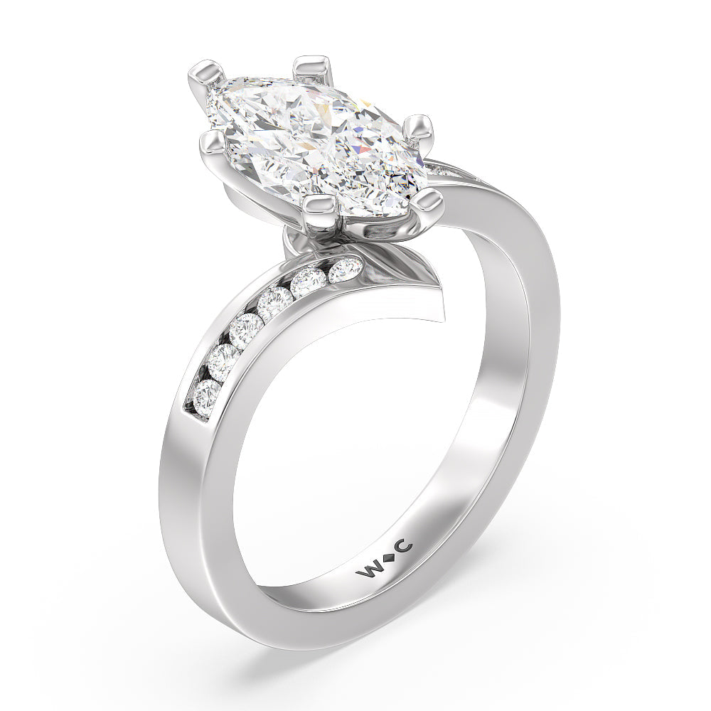 Marquise Cut Tapered Diamond Engagement Ring with Lab Grown Diamond in 14KT Platinum view 3
