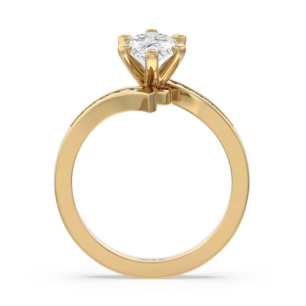 Marquise Cut Tapered Diamond Engagement Ring with Lab Grown Diamond in 14KT Yellow Gold view 2

