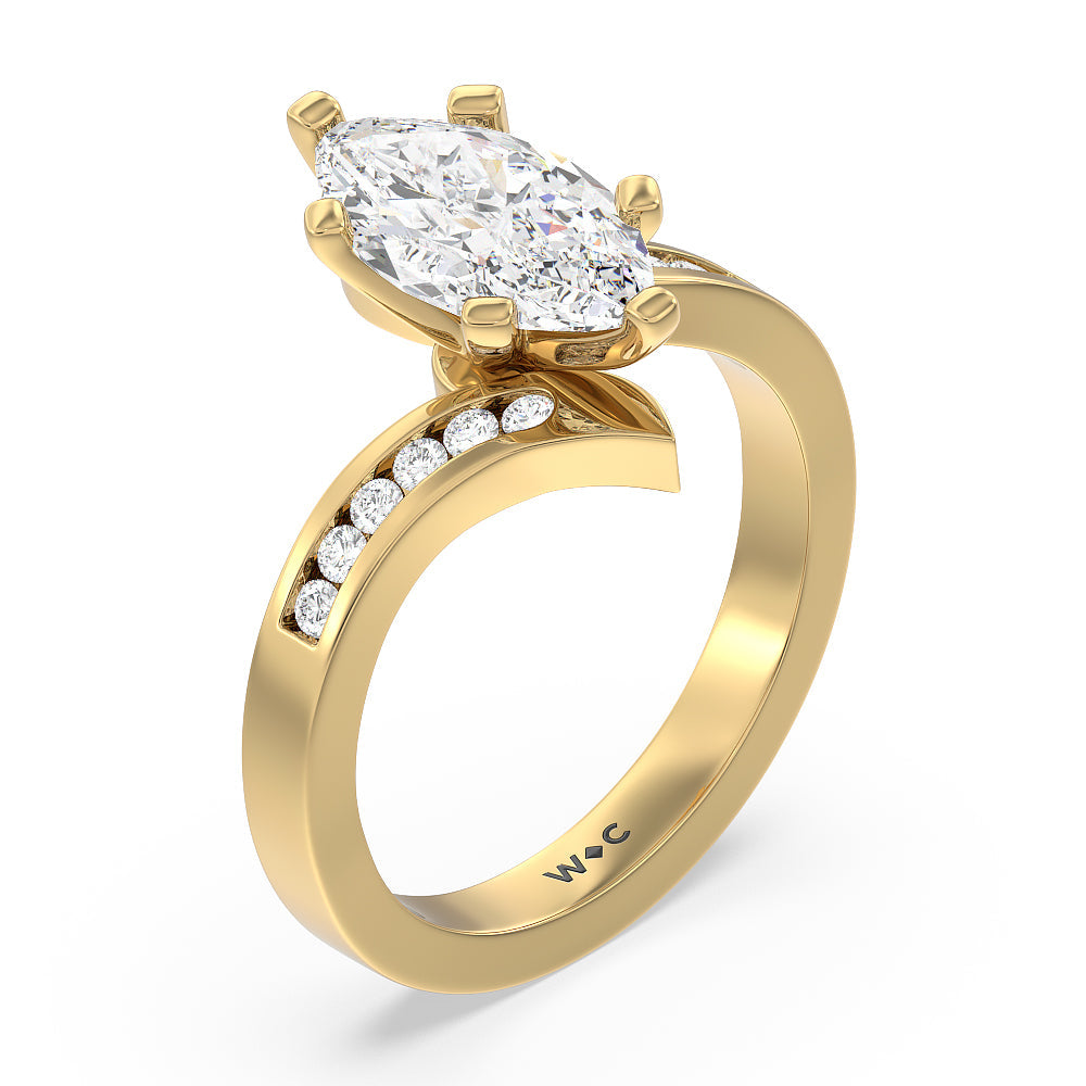 Marquise Cut Tapered Diamond Engagement Ring with Lab Grown Diamond in 14KT Yellow Gold view 3
