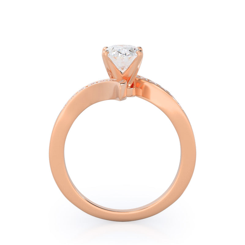 Oval Cut Tapered Diamond Engagement Ring with Lab Grown Diamond in 14KT Rose Gold view 2
