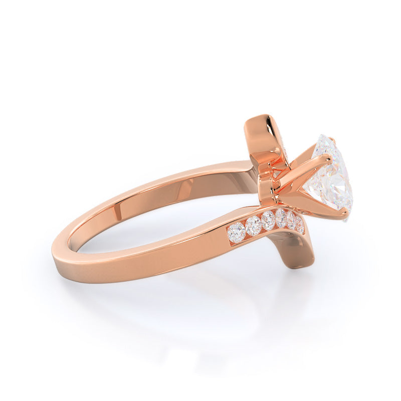 Oval Cut Tapered Diamond Engagement Ring with Lab Grown Diamond in 14KT Rose Gold view 3
