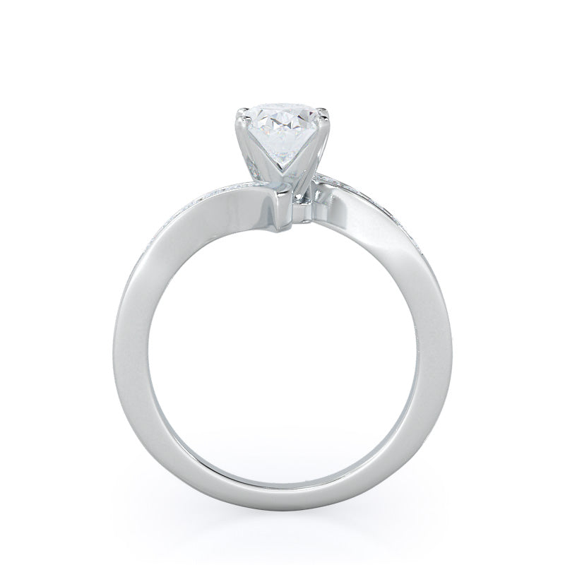 Oval Cut Tapered Diamond Engagement Ring with Lab Grown Diamond in 14KT Platinum view 2
