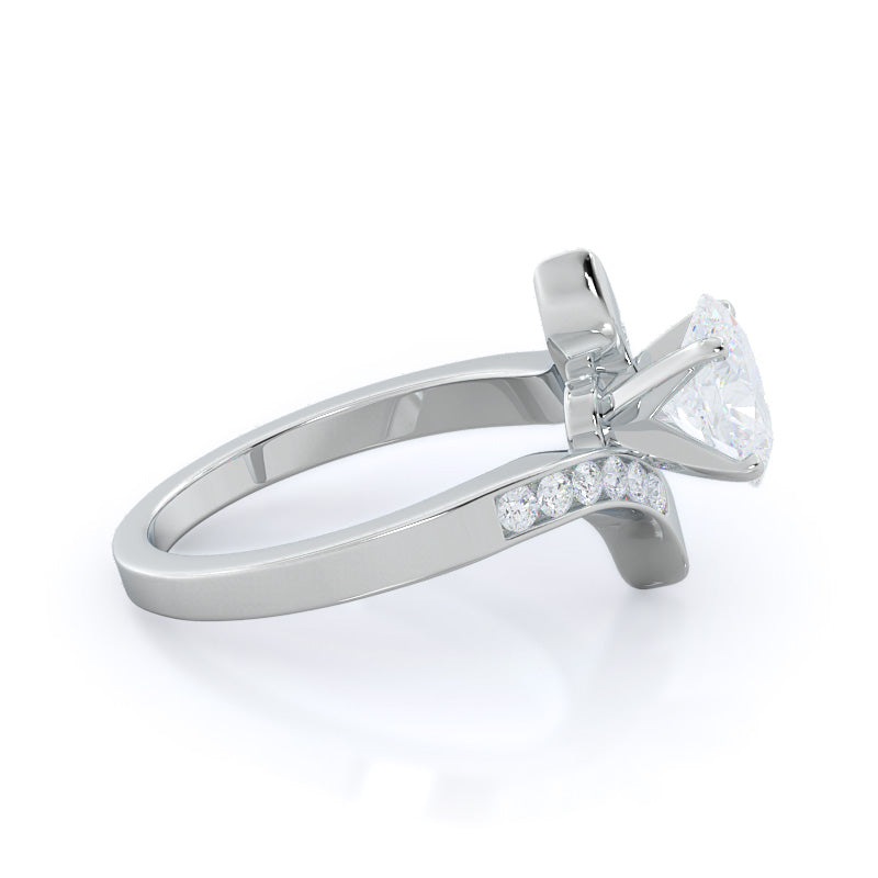 Oval Cut Tapered Diamond Engagement Ring with Lab Grown Diamond in 14KT Platinum view 3
