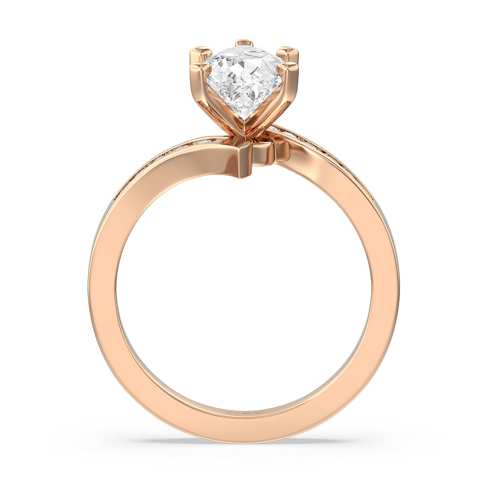 Pear Cut Tapered Diamond Engagement Ring with Lab Grown Diamond in 14KT Rose Gold view 2
