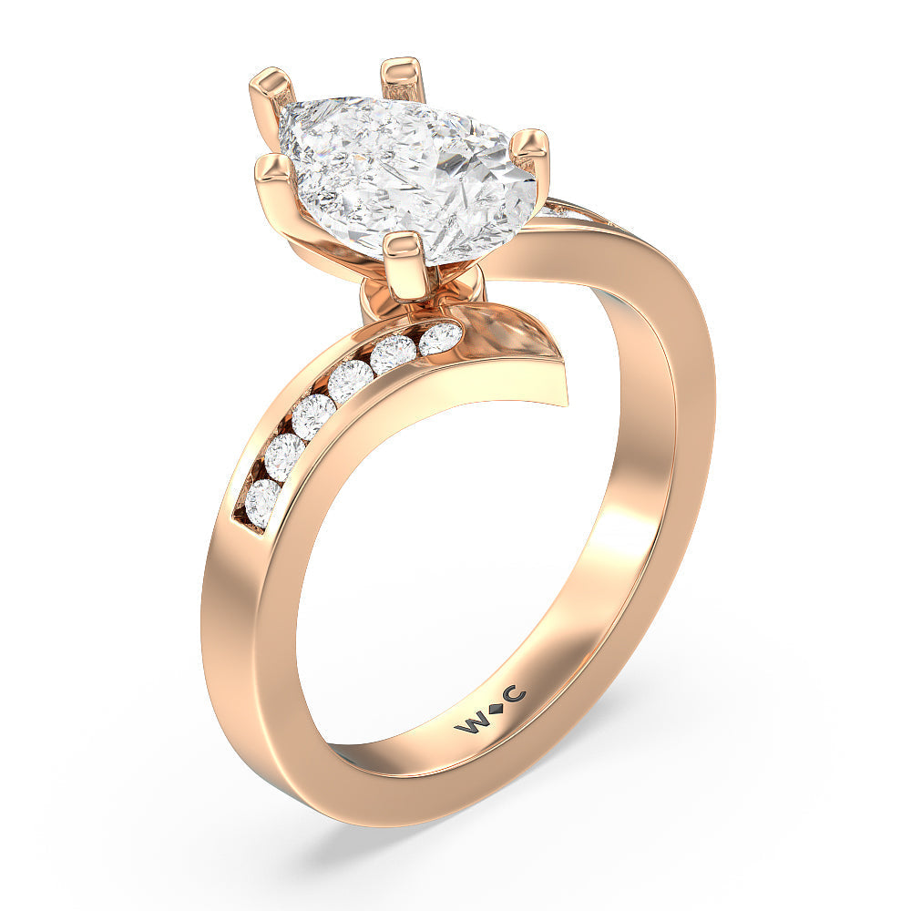 Pear Cut Tapered Diamond Engagement Ring with Lab Grown Diamond in 14KT Rose Gold view 3
