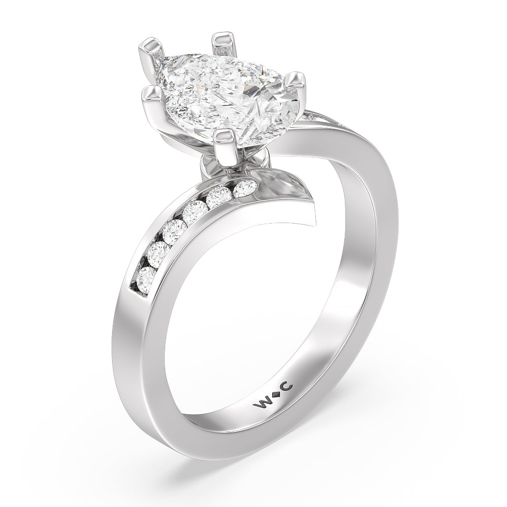 Pear Cut Tapered Diamond Engagement Ring with Lab Grown Diamond in 14KT Platinum view 3
