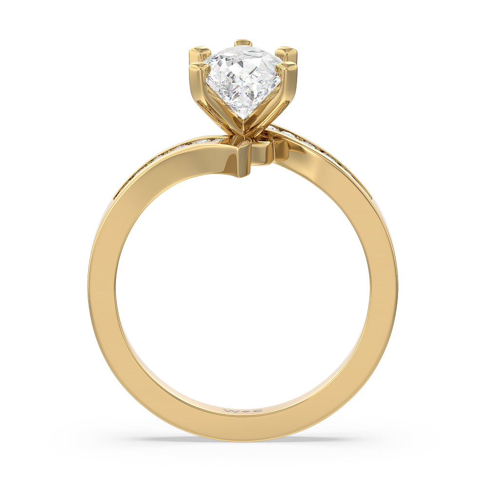 Pear Cut Tapered Diamond Engagement Ring with Lab Grown Diamond in 14KT Yellow Gold view 2
