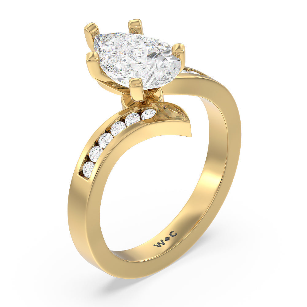 Pear Cut Tapered Diamond Engagement Ring with Lab Grown Diamond in 14KT Yellow Gold view 3
