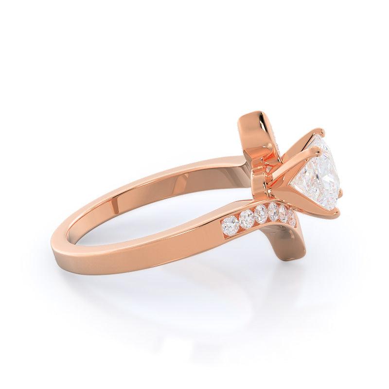 Princess Cut Tapered Diamond Engagement Ring with Lab Grown Diamond in 14KT Rose Gold view 3
