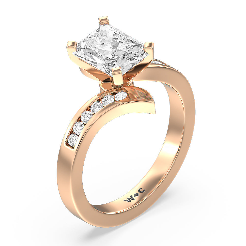 Radiant Cut Tapered Diamond Engagement Ring with Lab Grown Diamond in 14KT Rose Gold view 3
