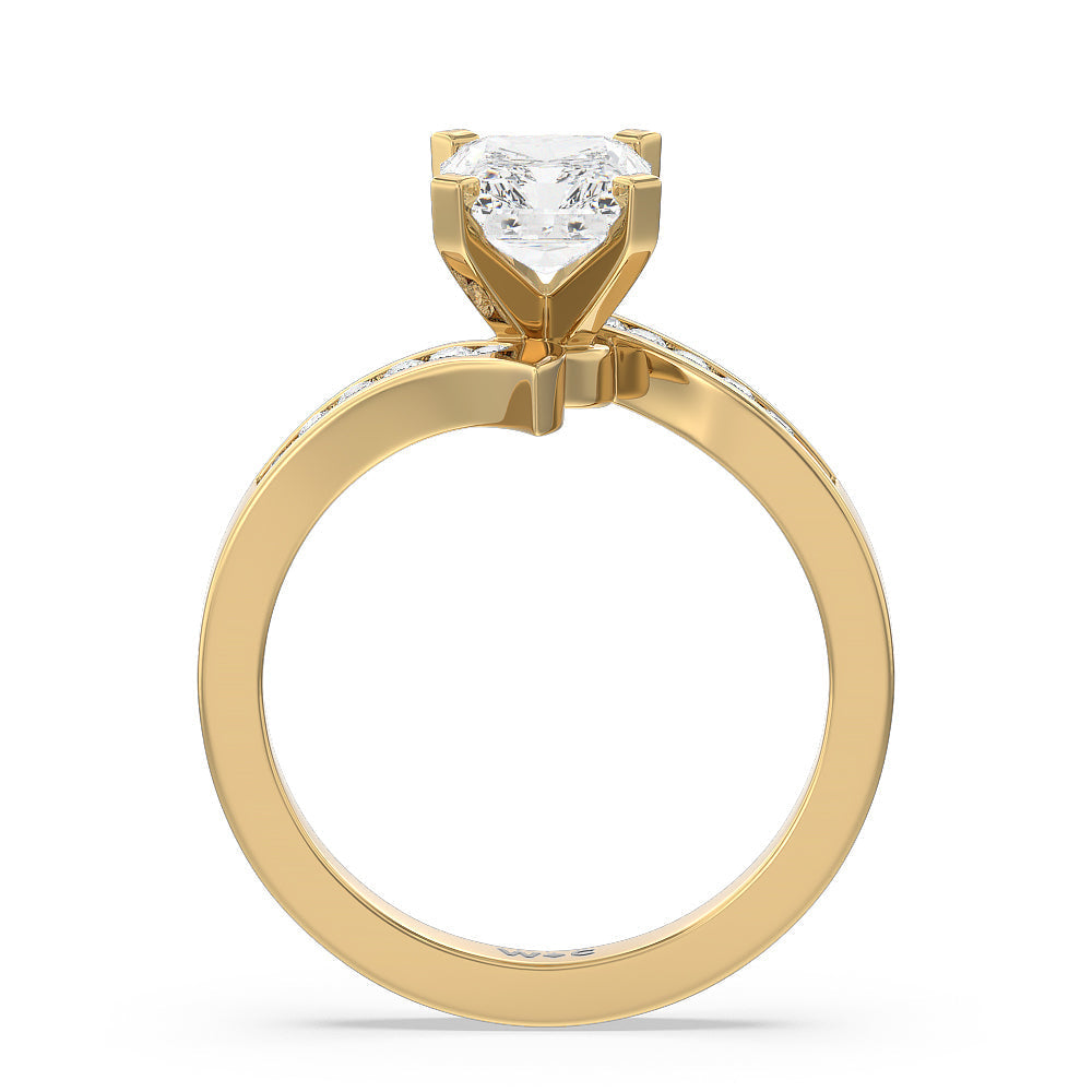 Radiant Cut Tapered Diamond Engagement Ring with Lab Grown Diamond in 14KT Yellow Gold view 2
