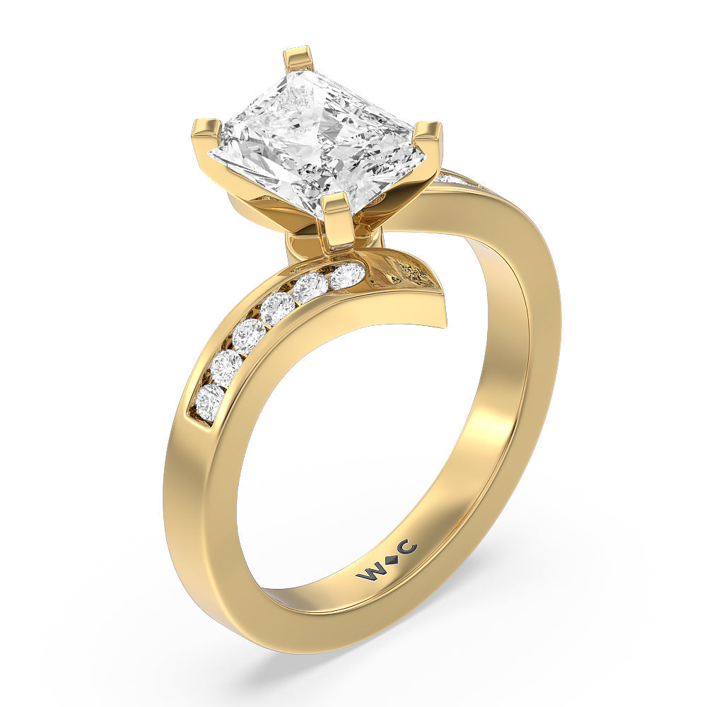 Radiant Cut Tapered Diamond Engagement Ring with Lab Grown Diamond in 14KT Yellow Gold view 3
