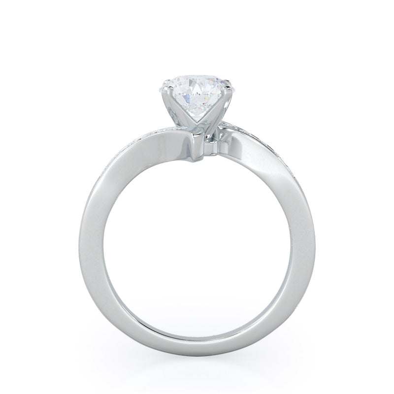 Round Cut Tapered Diamond Engagement Ring with Lab Grown Diamond in 14KT Platinum view 2
