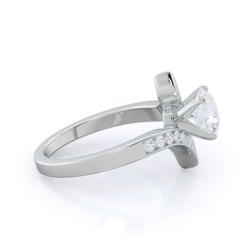 Round Cut Tapered Diamond Engagement Ring with Lab Grown Diamond in 14KT Platinum view 3
