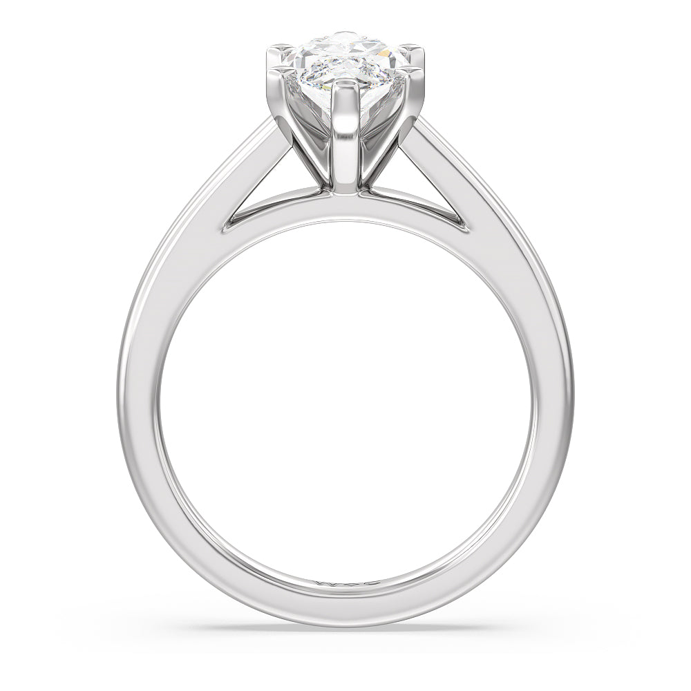 Classic Cathedral Solitaire Engagement Ring with Marquise Cut Diamond in 14KT Platinum view 2

