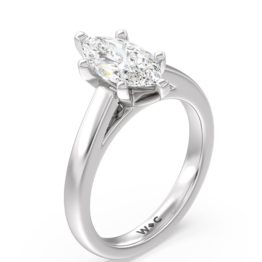 Classic Cathedral Solitaire Engagement Ring with Marquise Cut Diamond in 14KT Platinum view 3
