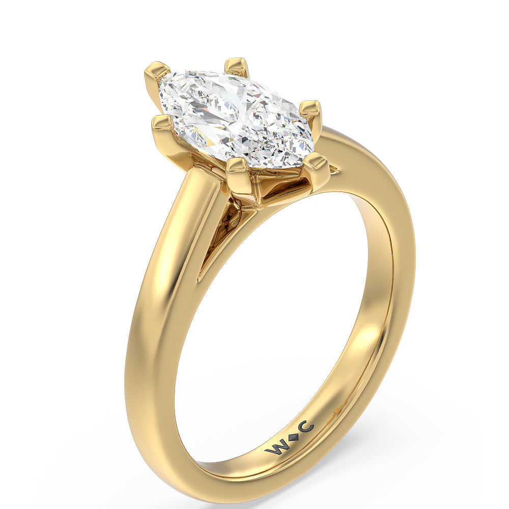 Classic Cathedral Solitaire Engagement Ring with Marquise Cut Diamond in 14KT Yellow Gold view 3
